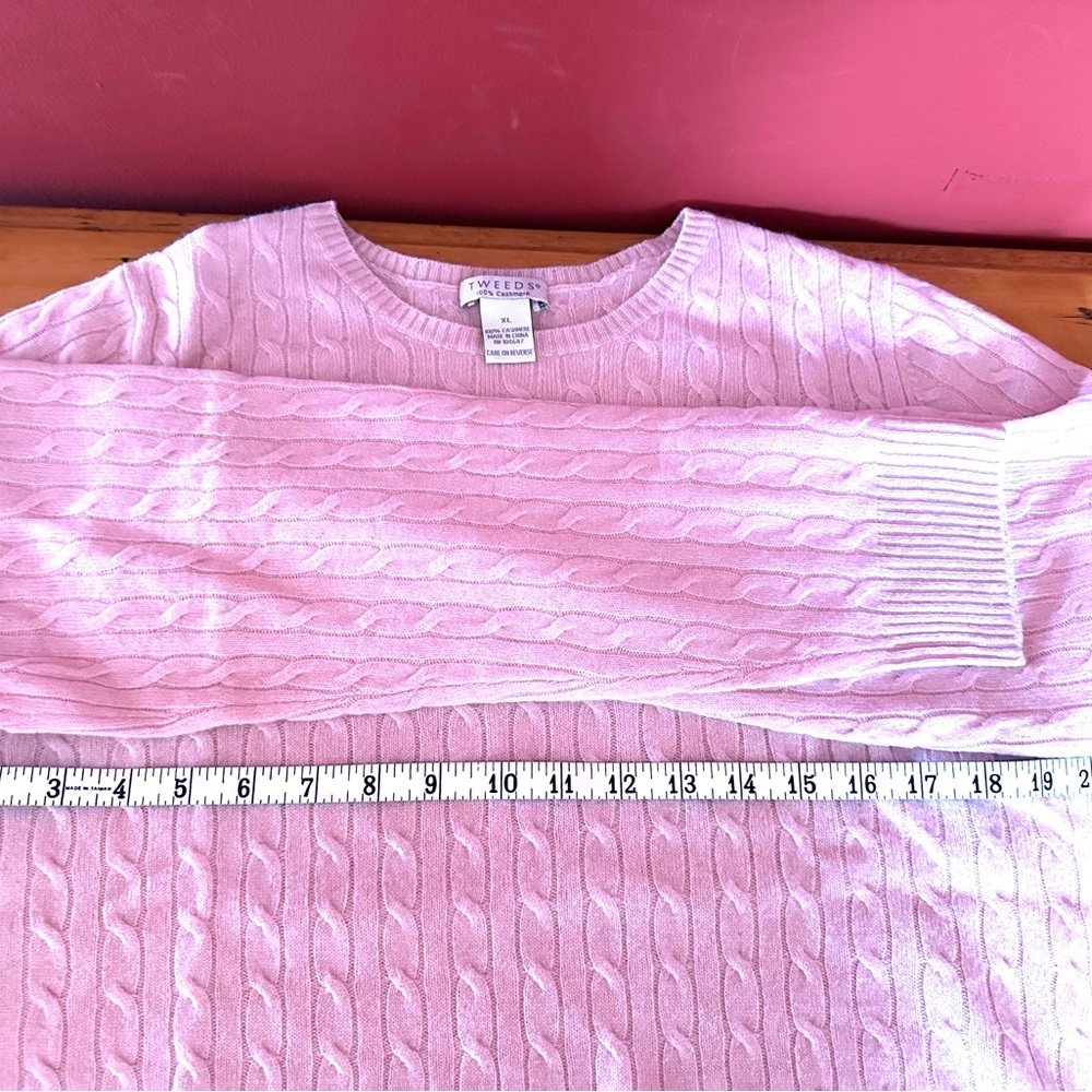 💖NWOT Tweeds 100% Cashmere Baby Pink Cable Knit Sweater, size XL - Picture 5 of 7